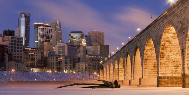 Minneapolis viewed from the frozen Mississippi River 