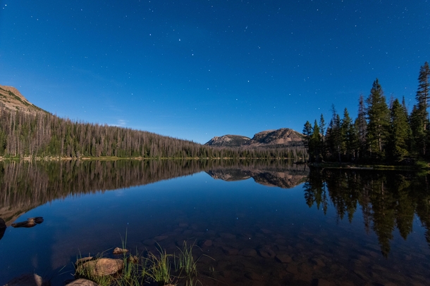 Mirror Lake UT big dipper lit by a full moon 
