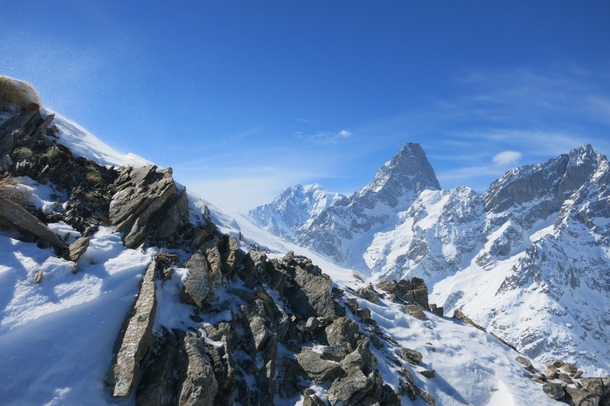 Mont Blanc and Grandes Jorasses from SwissItalian border alps 
