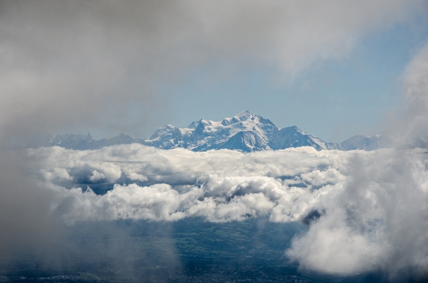 Mont Blanc from  km away finally appearing through a break in the clouds 