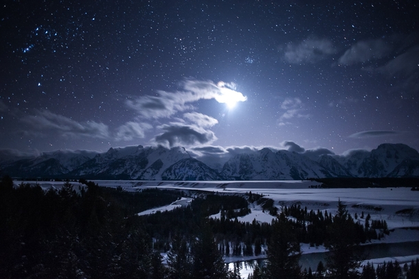 Moonlit Teton Range WY  by Graham Kendall