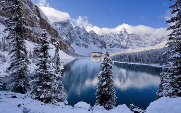 Moraine Lake in the middle of winter 