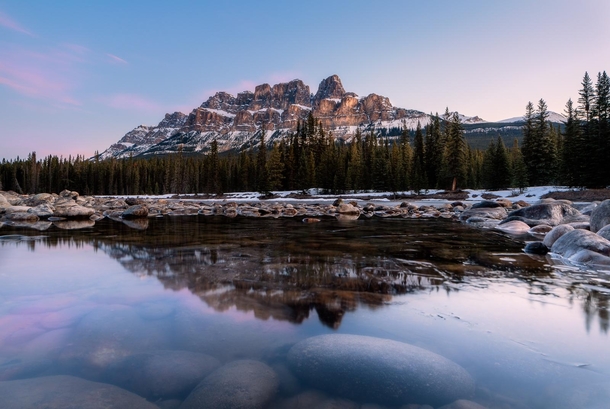Morning light on Castle Mountain in Banff National Park Canada 