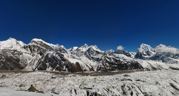 Mount Everest seen from the top of Gokyo Ri with the Ngozumpa Glacier in the foreground 