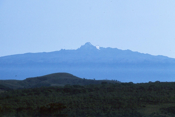 Mount Kenya  x Taken from the Aberdare mountain range If you compare to a current picture you will see that the Lewis glacier the most visible one has shrunk by something like  OC
