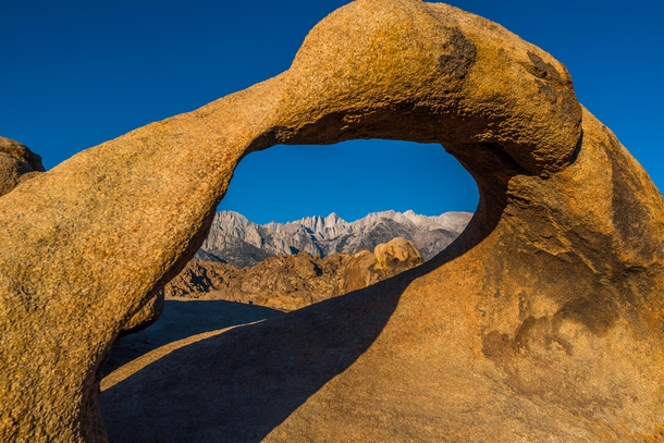 Mt Whitney framed by Mobius Arch Alabama Hills California 