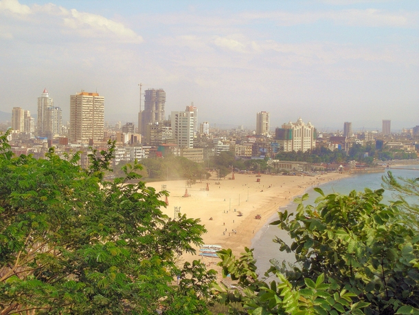 Mumbai India and Chowpatty Beach from Malabar Hill 