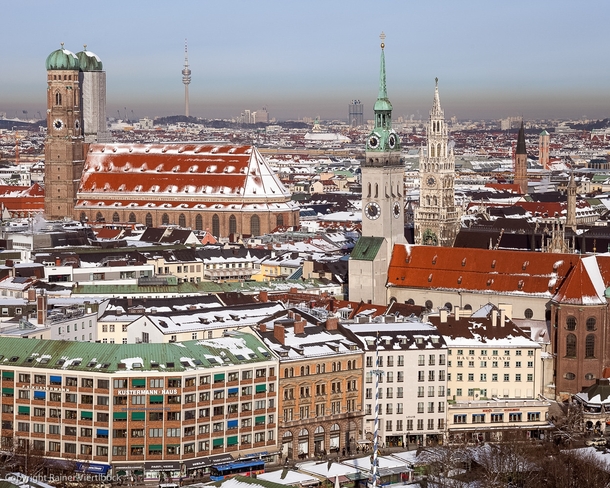 Munich Germany covered in snow 