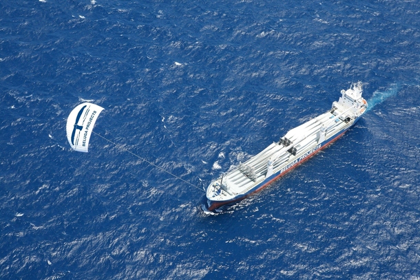 MV Beluga SkySails transporting wind turbine blades with help from a computer controlled kite 