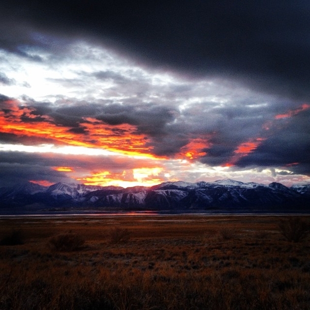 My cousin took this on his old iphone Sunset behind Mono lake 