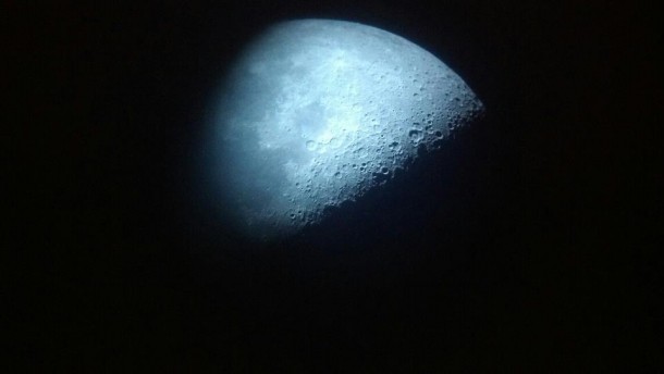 My dad took this Moon picture with his cell phone through a telescope 
