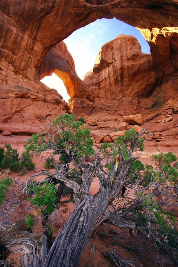 My favorite shot from one of my favorite places on Earth Double Arch Arches National Park Utah  by Chris Hatfield