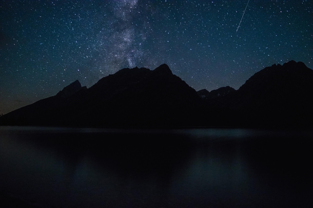 My first post post Milky Way and shooting star over The Grand Tetons WY in August 