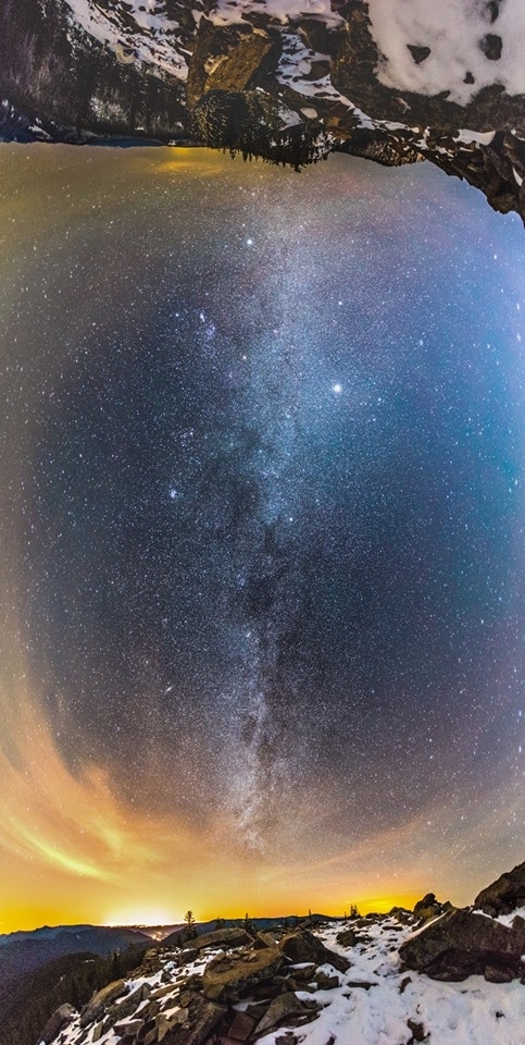 My friend went camping and took a vertical panorama of the Milky Way x-post from whoadude Credit to uThe_Friskiest_Dingo 