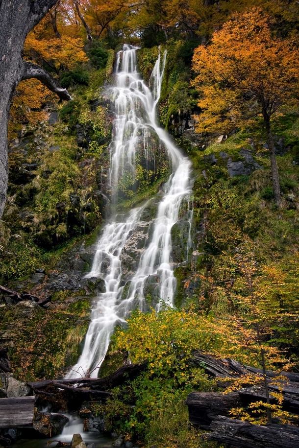 Mystical waterfall in autumn Argentina - photographed by Martin Bordagaray 