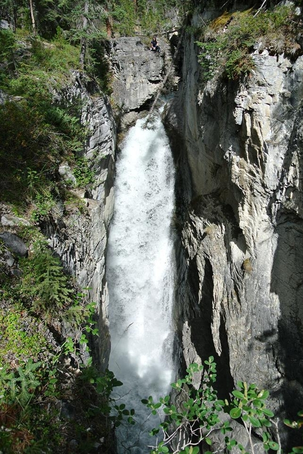 Nameless falls my friend and I found while hiking off the Icefields parkway in Cananda  x Can you see me at the top