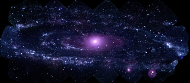 NASAs SWIFT has made the largest ever ultraviolet image of the Andromeda Galaxy The image shows a region  light-years wide and  light-years high  arcminutes by  arcminutes Credit NASASwiftStefan Immler GSFC and Erin Grand UMCP 