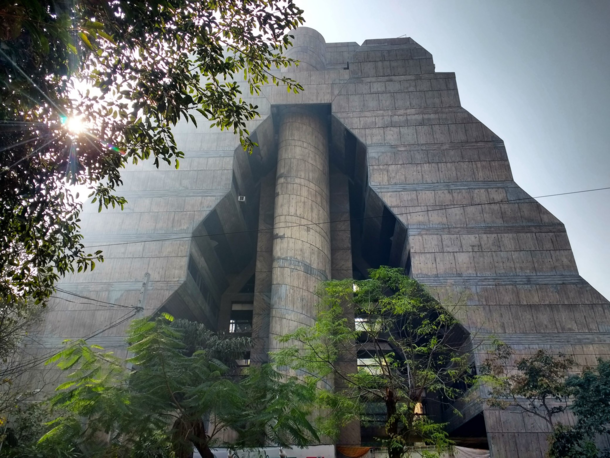 National Cooperative Development Corporation in Delhi INDIA by architect Mahendra Raj was nicknamed Pajama Building due to its bi-winged structure parting not unlike a pair of wide-leg pants is one of the citys most iconic brutalist constructions