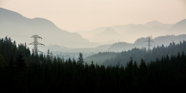 Near Snoqualmie Pass WA - looking up the valley to the east through the wildfire smoke 