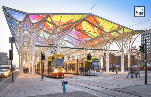 New tram stop in city centre of d Poland 