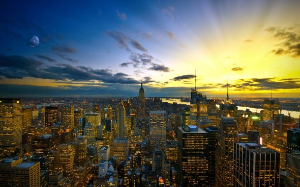 New York skyline at sunset 