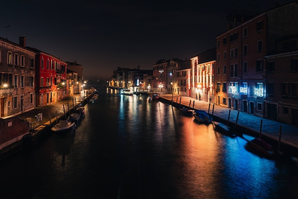 Night shot of Venice during winter time 