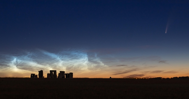 Noctilucent Clouds and Comet NEOWISE over Stonehenge 