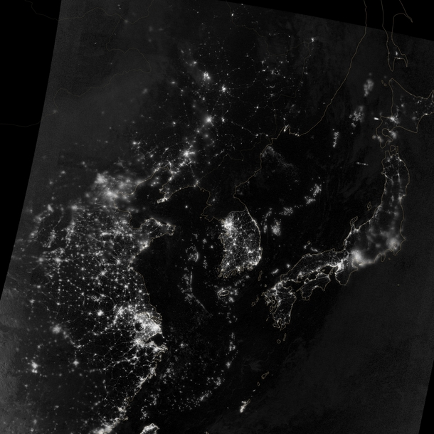 North Korea where it is Earth Hour every night - Visible Infrared Imaging Radiometer Suite VIIRS on the Suomi NPP satellite captured this nighttime view of the Korean Peninsula 