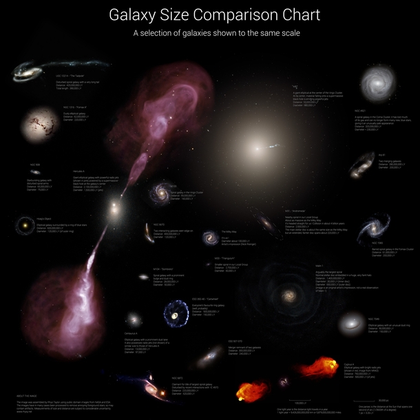 Notable galaxies drawn to scale