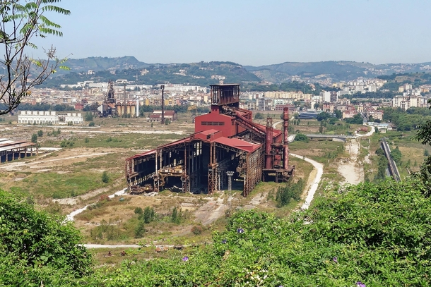 Old abandoned siderurgic industry in Bagnoli Naples Italy 