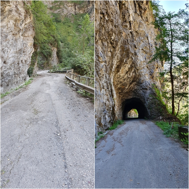 Old alpine road near Thusis in Switzerland replaced by a new one with long tunnels