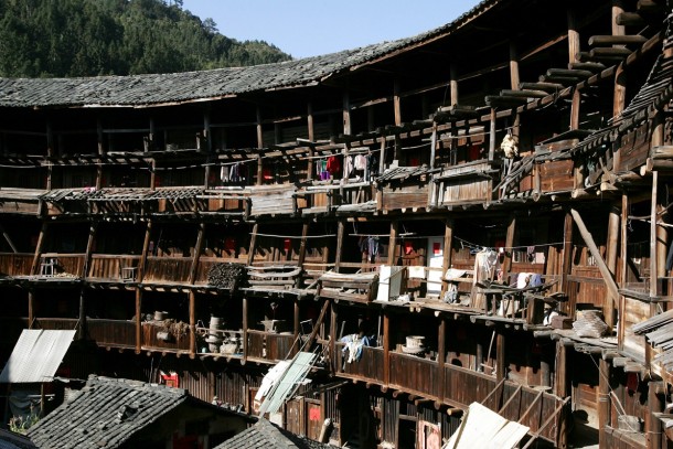 Old inhabited fortified Tulou building Fujian Province China 
