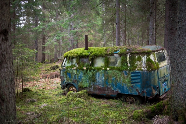 Old mossy VW bus that was once someones home Photo by DonHenrik  more in comments