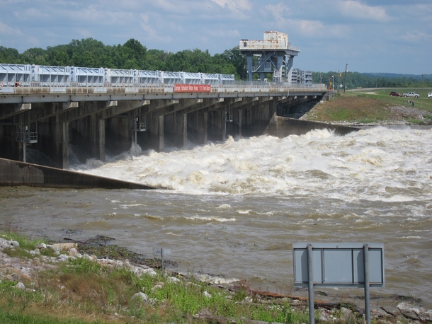 Old River Control Structure discharging water into the Atchafalaya 