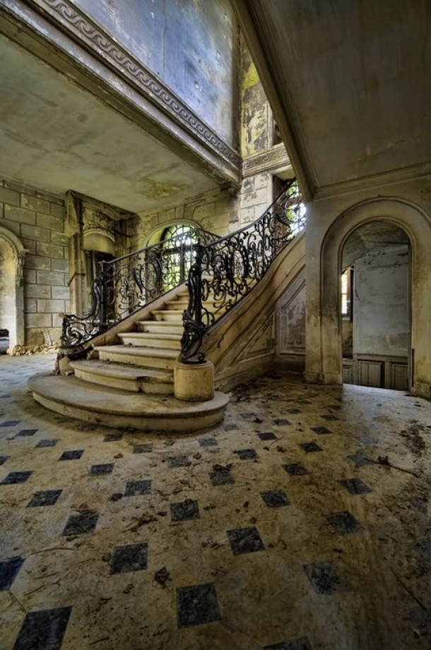 Old Staircase in an Abandoned House in France 