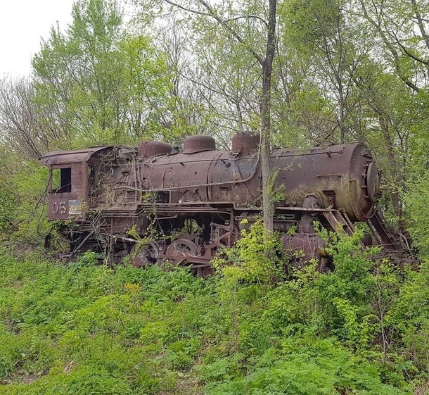 Old steam locomotive abandone in the woods