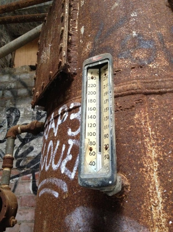 Old thermometer inside the abandoned Linseed Oil Plant closed since the late s 