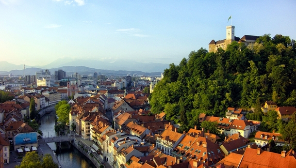 Old town and castle in Ljubljana Slovenia 