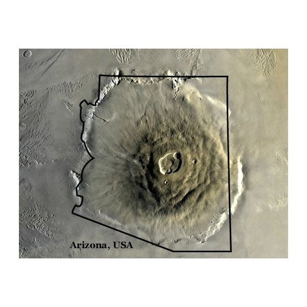 Olympus Mons overlaid on Arizona 