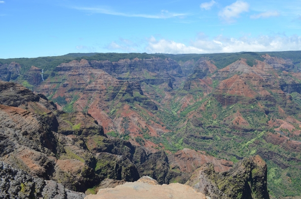 On the edge of Waimea Canyon Kauai also known as the Grand Canyon of the Pacific 