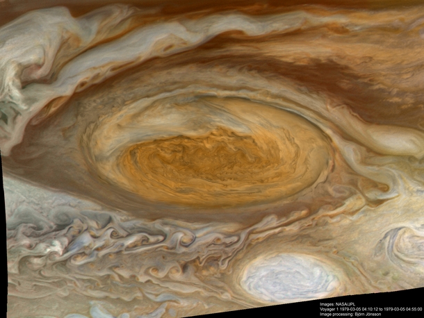 On This Day in  Voyager  Flew By Jupiter and its Moons reaching within  kilometers of the Planets cloudtops  it took  pictures of Jupiter and its moons and made many Many discoveries This was the highest resolution image it took of Jupiters Great Red Spot
