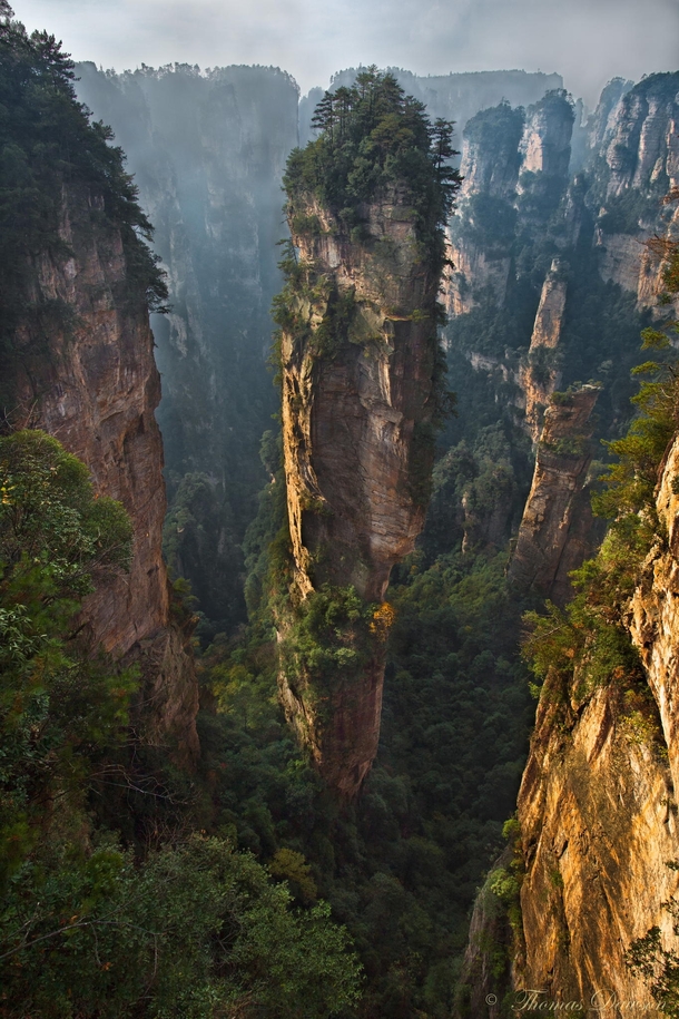 One of a Kind - quartzite sandstone pillars in Wulingyuan China  photo by Thomas Dawson