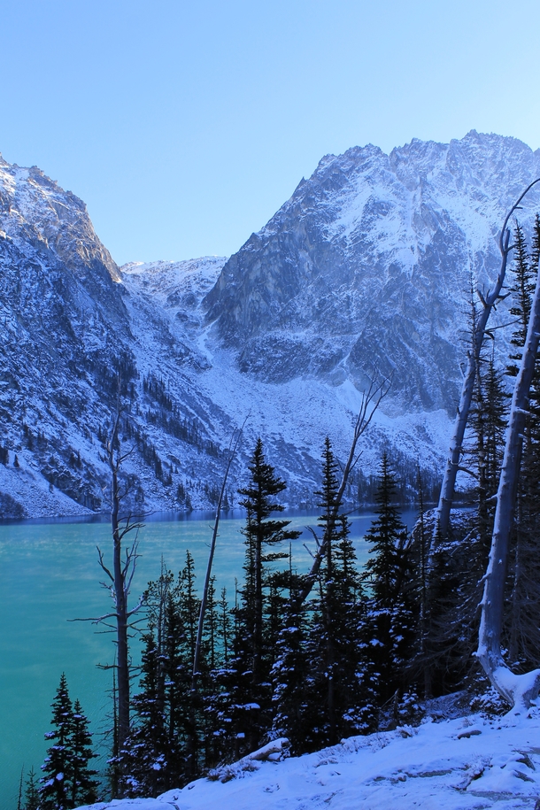 One of my favorite hikes in the Pacific Northwest- Colchuck Lake in winter near Leavenworth Washington 