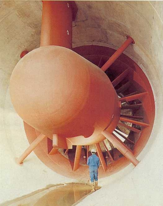 One of the  turbines of the Rance tidal power station France 