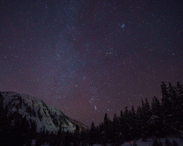 Orion rising in a snowy valley in Juneau AK 