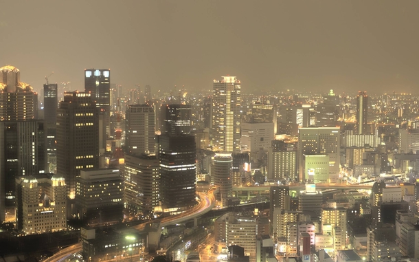 Osaka Japan skyline at night 