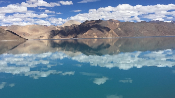 Pangong Tso brackish salt water lake divided between India and China 