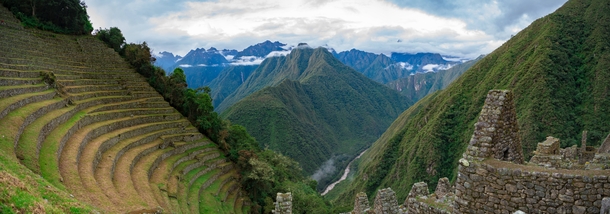 Panoramic of Winay Wayna Andes Mountain Peru OC 