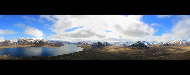 Panoramic view over the village of ingeyri Iceland 