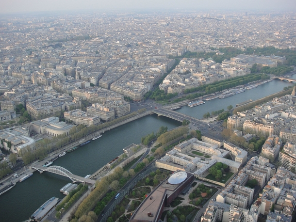 Paris from inside the Eiffel Tower 